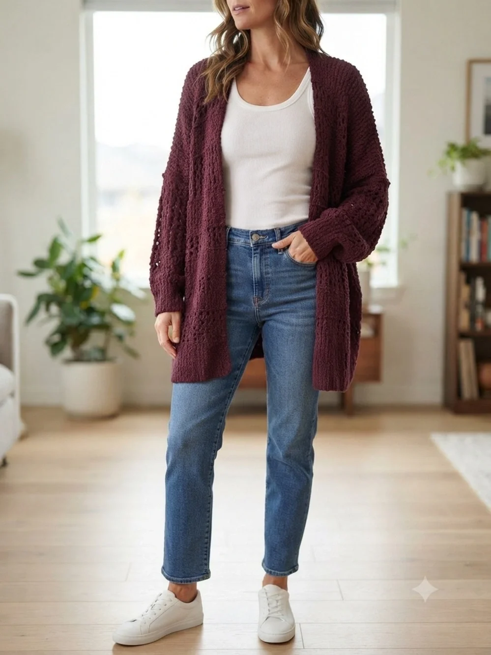 Free People Saturday Morning Open-Front Chunky Oversized Knit Cardigan - Plum